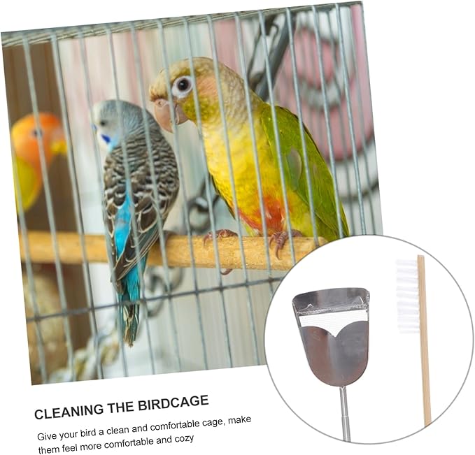 COLLBATH 2pcs Bird Cage Cleaning Set Handle Brush and Shovel for Parrots Birds Easy to Use Tools for Clean and Comfortable Living Environment