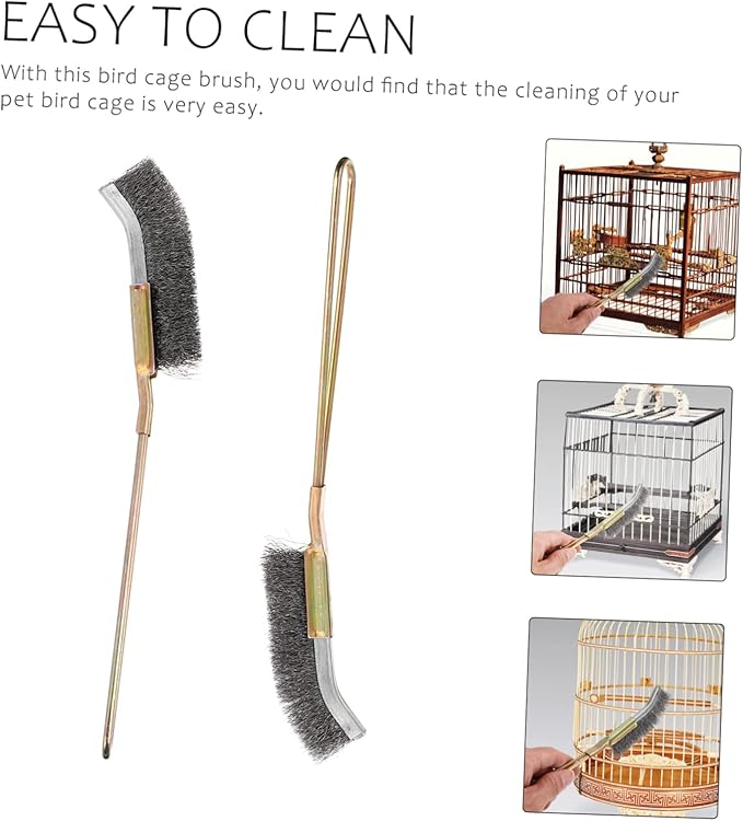 Abaodam 2pcs Bird Cage Cleaner Brushes Copper Handle Lightweight Pet Cage Cleaning Tool for Easy Maintenance of Birdcages