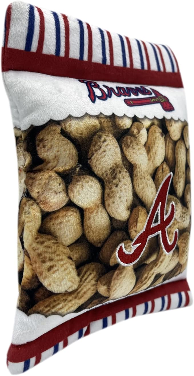 MLB Atlanta Braves Plush Peanuts Snack Toy for Dogs & Cats with Embroidered Team Name & Logo with Inner Squeaker
