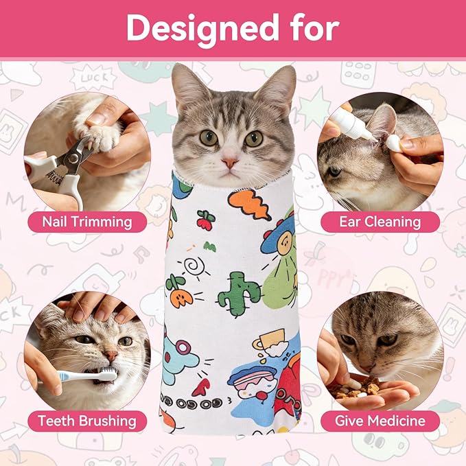 Cat Wrap for Cutting Nails，Cat Restraint for Nail Clipping，Cat Grooming Wrap for Cat Shower, Anti-Scratch Anti-Escape Multifunctional Pet Tool,21.7in