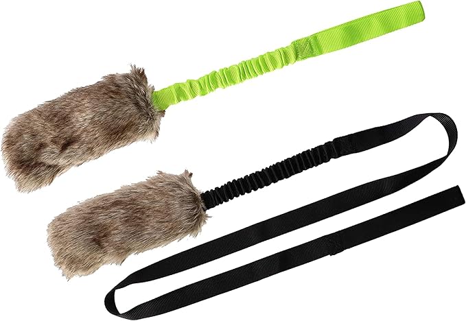 Dingo Faux Fur tug Toys for Dog with Bungee and Long Handle for Dog Training Agility Motivation Reward, Z30021