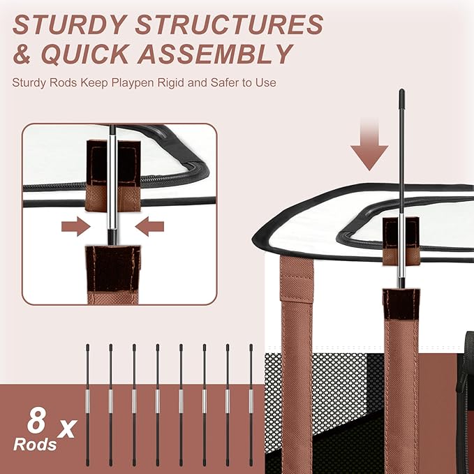 Dog Playpen - Foldable Cat Play Pens for Pubby, Kitten, Rabbit, Portable Pet Tent with Carring Bag for Indoor/Outdoor Travel Camping (Brown-Medium)