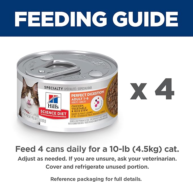 Hill's Science Diet Adult 1-6 Perfect Digestion Wet Cat Food, Chicken, Vegetable & Rice, 2.9 oz. Cans, 24-Pack