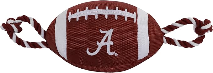 NCAA Alabama Crimson Tide Football Dog Toy, Tough Quality Nylon Materials, Strong Pull Ropes, Inner Squeaker, Collegiate Team Color