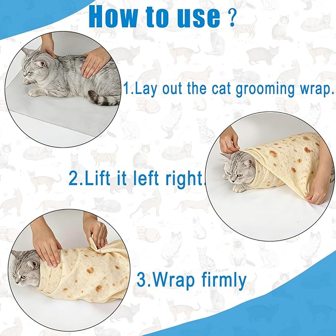 Burrito Print Cat Grooming Wrap for Cutting Nails, 27.6" Cat Swaddle for Medicine, Nail Clipping, Teeth Brushing, Ear Cleaning