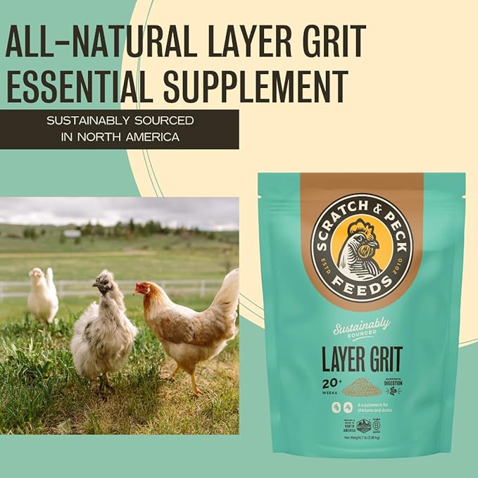 Scratch and Peck Layer Grit Supplement for Chickens and Ducks - 7 lbs Bag - Essential Supplement for Gizzard and Digestive Health - Sustainably Sourced