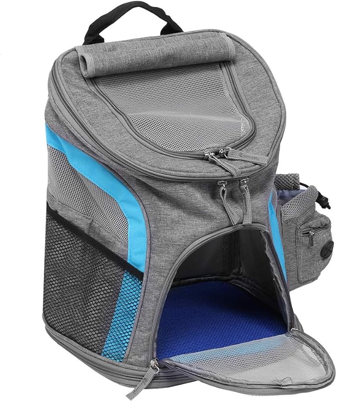 Folding Pet Carrier Backpack, Breathable Cat Carrying Bag with Mesh Ventilation and Snack Pockets for Outdoor Travel, Shoulder or Hand Carry Use