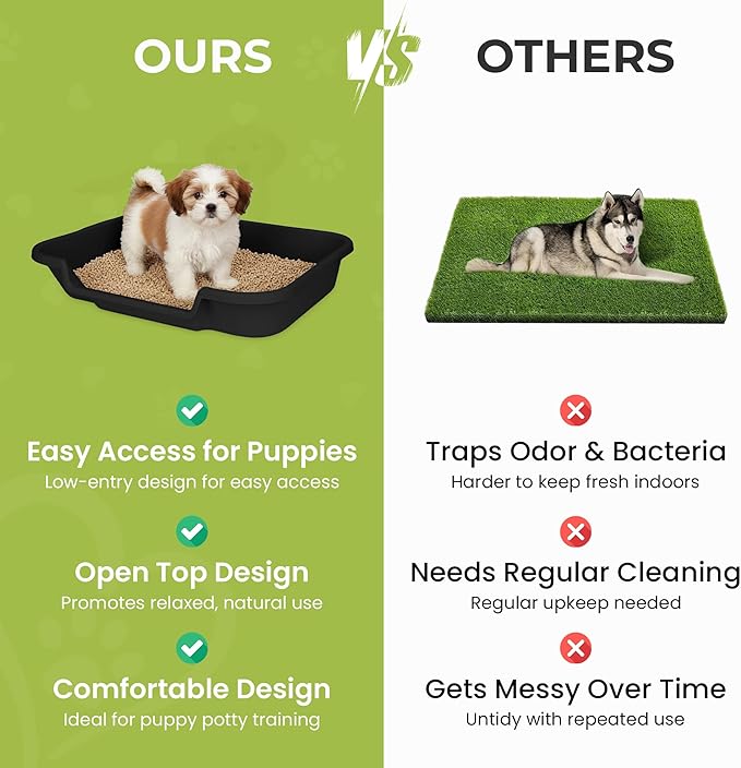 Dog Litter Box, Large Size, Blacksmithe Black, Durable & Pet Safe Puppy Litter Box, Indoor Open Top Entry Dog Litter Pan, Comfortable for Dogs, Great for Dogs up to 20 lbs
