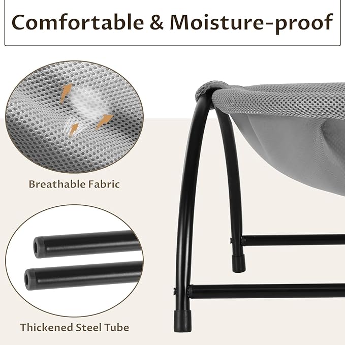 Elevon Elevated Cat Bed, Free-Standing Cat Hammock Bed, Pet Bed with Metal Frame for Indoor Outdoor, Machine Washable & Breathable Easy Assembly, up to 40lbs