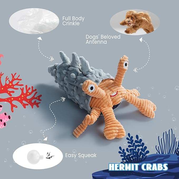 Nocciola Fish Salmon Crinkle Squeaky Dog Toys for Aggressive Chewers, Durable Stuffed Plush Rope Tug Puppy Toy for Small, Medium Large Dogs, Ocean Beach Summer, Dog Birthday Gifts