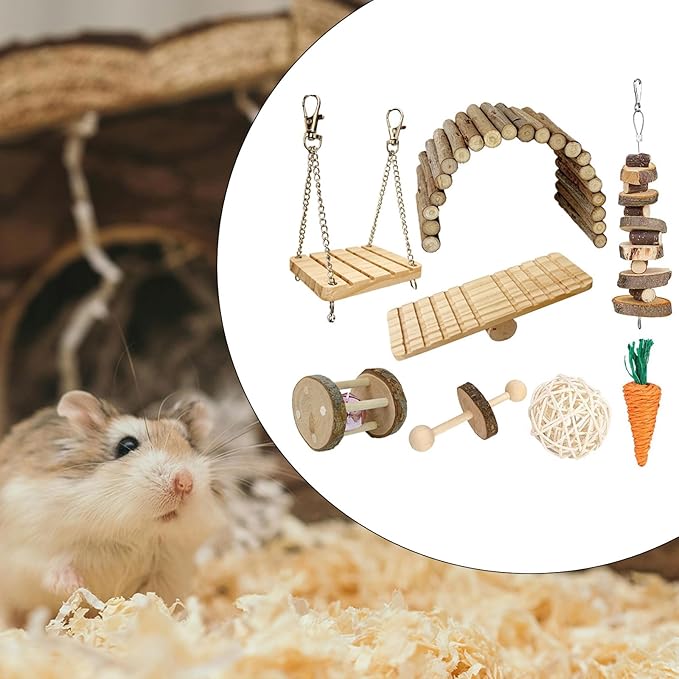 8PCS Hamster Swing Bridge Toy Parrot Cage Hanging Grinding Toy Birdcage Accessories Small Animal Entertainment Toy