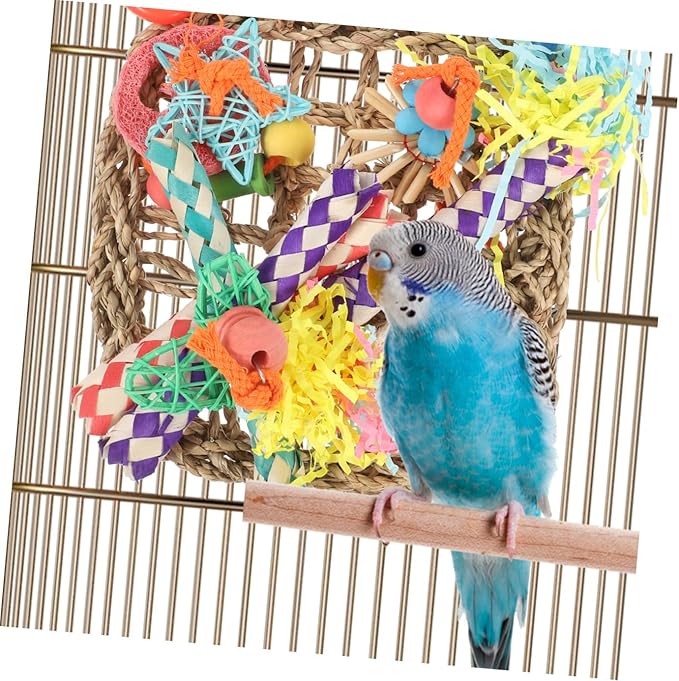 VANZACK Edible Seagrass Bird Foraging Wall with Built Hook Woven Climbing Hammock Mat for Parrots Cockatiels Parakeets Safe Chewing for Birdcage Hanging and Anti-Biting Play