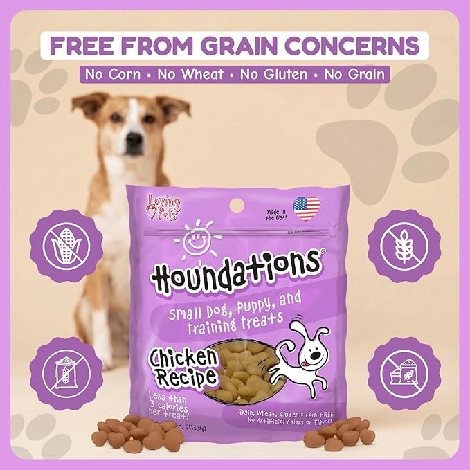 Loving Pets Houndations Chicken Dog Training Treats | All Natural | 2.6 Calories Per Treat | Grain-Free, Wheat-Free, Gluten-Free & Corn-Free | For Small Dogs & Puppies, 4 oz