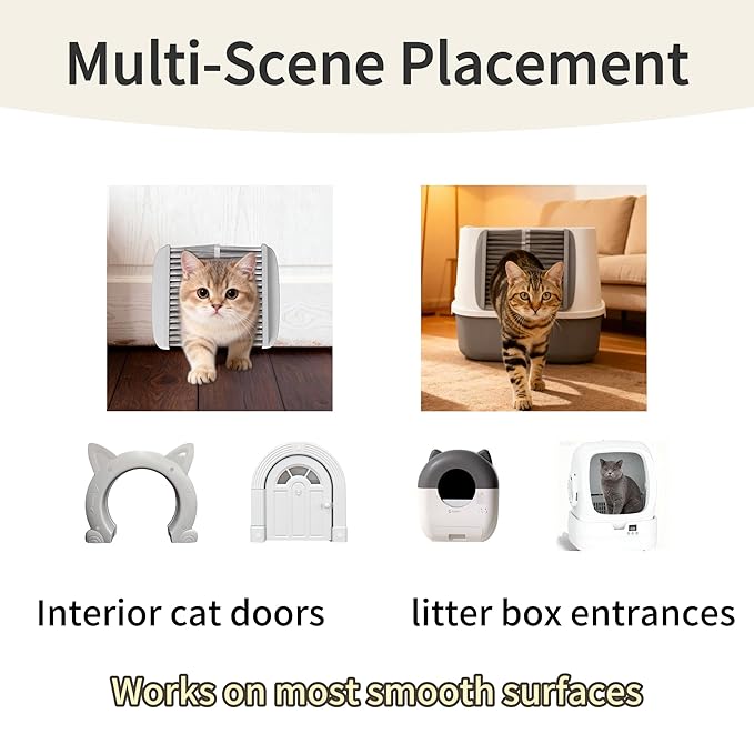 Pet Door Brush for Cat Door and Indoor Door Frame, Self Cleaning Hair Catcher, Gentle Grooming Grey, Plastic and Nylon Bristles (2)