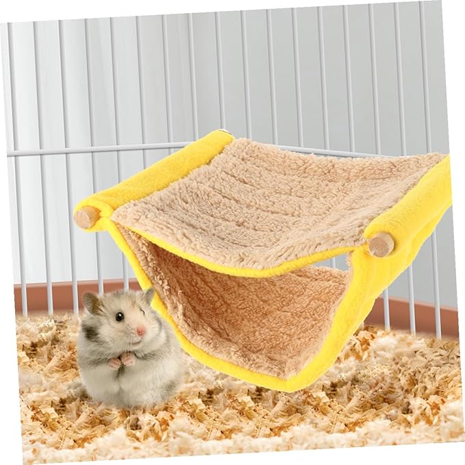 Unomor Small Animal Hammock Dual Layer Hanging Sleeping Nest Soft Plush Bed for Hamsters Parakeets and Birds Cage Accessory