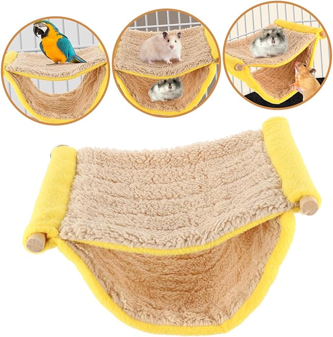 GLEAVI Double Layer Small Pet Hammock Hanging Bed Soft Plush Swing Cave for Hamsters Ferrets Birds Cage Accessories Yellow