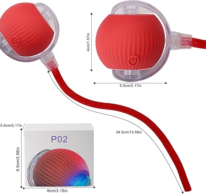 Interactive Cat Dog Toy Ball: Indoor Automatic Moving Smart Rolling Fun Pet Game with Led Light and Tail for Motion Activated, Kitten Puppy Present, Chase Exercise, Hunting Simulation-Upgrade (Red)