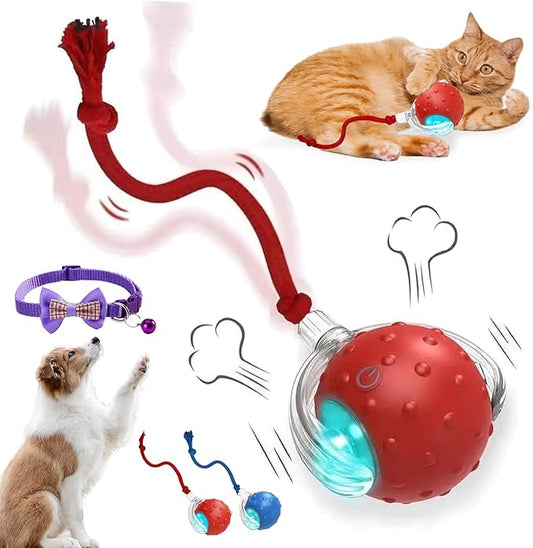 2026 New Dog Toy, Interactive Fast Moving Toys Balls with Birdsong, 360° Smart Automatic Rolling Electric Dog Ball Toy with Rope for Dogs and Cat Indoor Play (Red)
