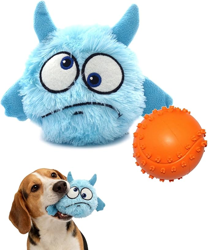 LESYPET Dog Toy Interactive Squeaky Toys for Puppy and Cats - Stuffed Monster Toy Ball for Small, Medium, Large Dogs, Plush Puppy Chewy Toys for Playing, Blue