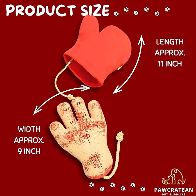 7" Squeaky Plush Toy for Puppies Small Dogs Self Etertainment Washable Soft Made [PET ONLY] (Red Glove & Hand)