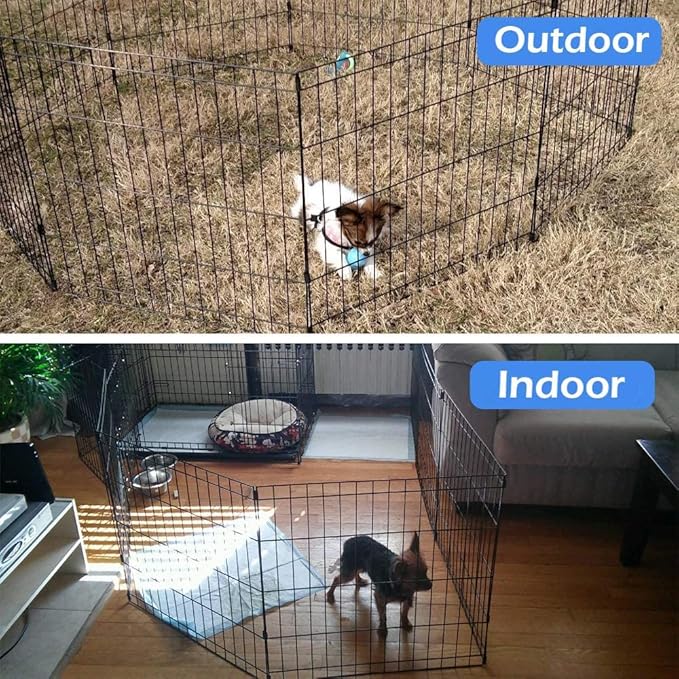 Portable Dog Playpens Dog Fence for The House Outdoor Puppy Playpen for Small Dogs Foldable Dog Outdoor Playpen Metal Wire Pet Exercise Pen Enclosure w/Metal Buckles for Rabbit,Dogs,42 in
