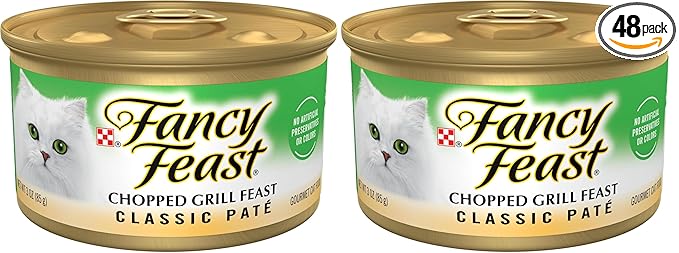 Fancy Feast Purina Chopped Grill Feast Classic Wet Cat Food Pate - 3 oz. Cans (Pack of 48)
