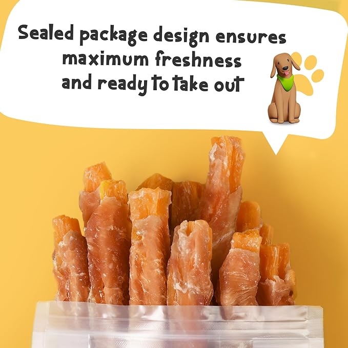 Dog Treats Chews, Chicken Wrapped Sweet Potato Strips, Gluten & Grain Free Dog Snacks for Training Rewards 10.6 oz
