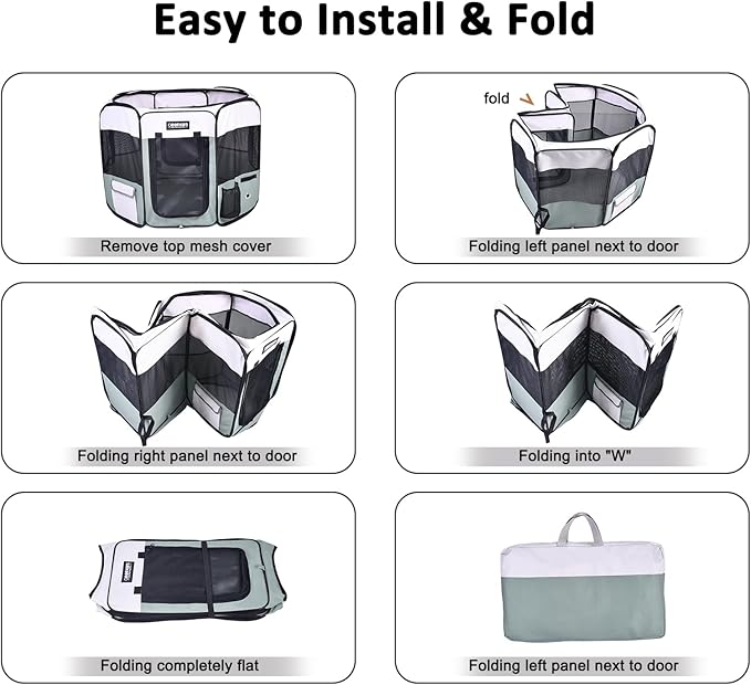 JESPET 61" Pet Dog Playpens, Portable Soft Dog Exercise Pen Kennel with Carry Bag for Puppy Cats Kittens Rabbits,Shale Green