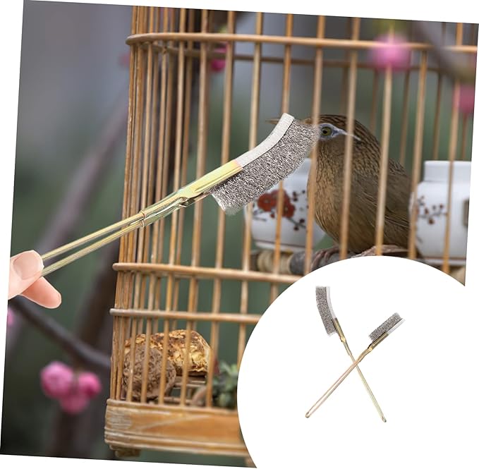 VANZACK 6pcs Long Handle Bird Cage Cleaning Brush Durable Tool for Parrot Cage Maintenance Easy Storage Hanging