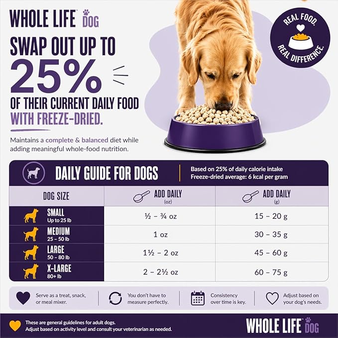 Whole Life Dog Just One Chicken Freeze Dried Dog Treats - Human Grade High Protein Food, Healthy Training Snacks, Freeze Dried Food Toppers, USA Made Natural Treats - 21 oz (Pack of 4)