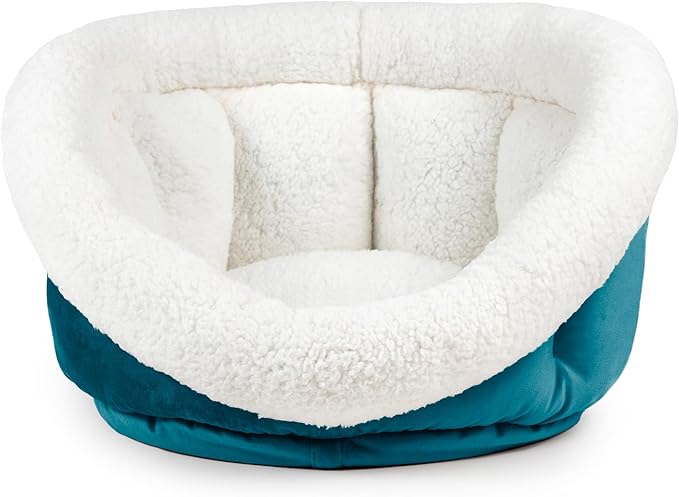 Sherry Kline Medium Cuddler Cup Pet Bed: Cozy Retreat with Deep Cushioning, Secure & Snug Space for Nap or Lounge, Easy in 'n' Out Access, Polyester Fiber, Round Shape (Blue)