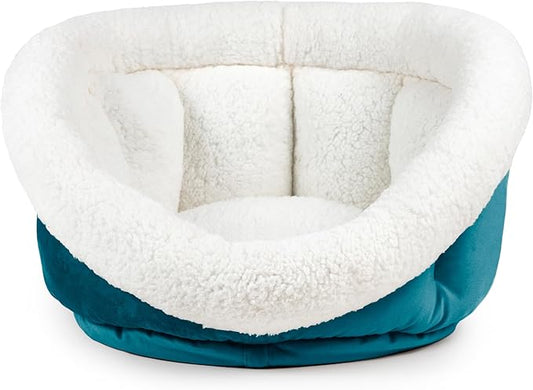 Sherry Kline Small Cuddler Cup Pet Bed: Cozy Retreat with Deep Cushioning, Secure & Snug Space for Nap or Lounge, Easy in 'n' Out Access, Polyester Fiber, Round Shape (Blue)