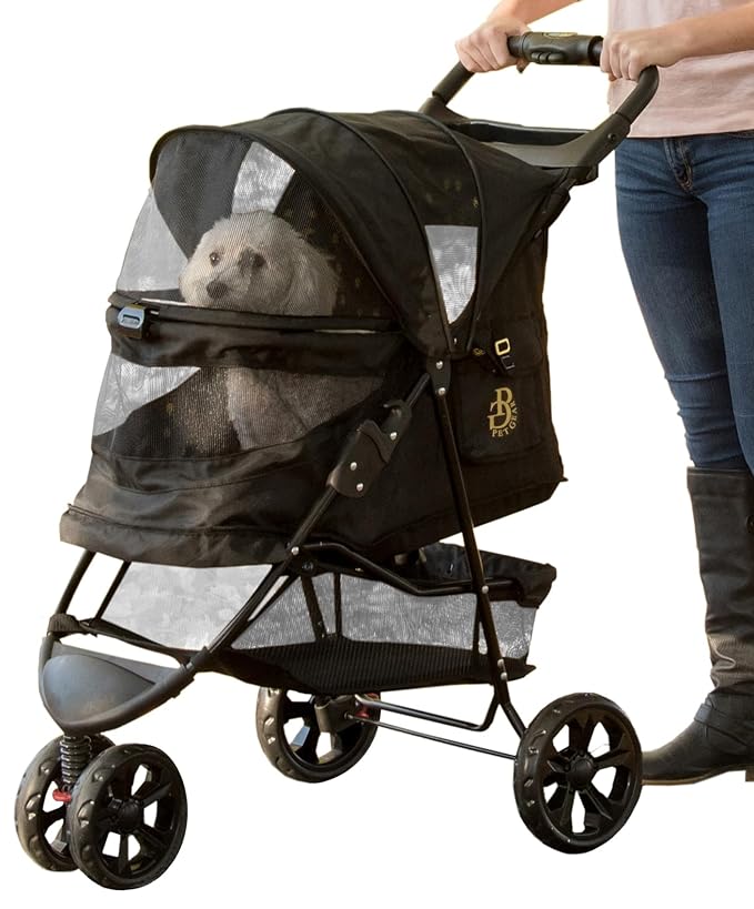 Pet Gear No-Zip Special Edition 3 Wheel Pet Stroller for Cats/Dogs, Zipperless Entry, Easy One-Hand Fold, Removable Liner, Cup Holder, Onyx