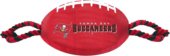 Pets First NFL Tampa Bay Buccaneers Football Dog Toy, Tough Quality Nylon Materials, Strong Pull Ropes, Inner Squeaker, NFL Team Color
