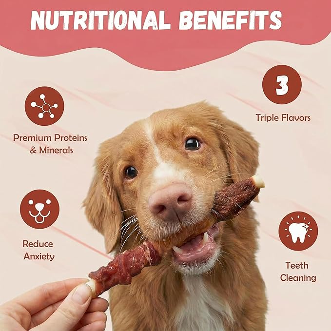 Pawmate Multi-Flavor Dog Treats Beef Liver, Chicken, and Duck Wrapped Rawhide Sticks, High Protein Grain Free Long Lasting Dog Jerky Chews for Small Medium Large Dogs, 10.6 oz