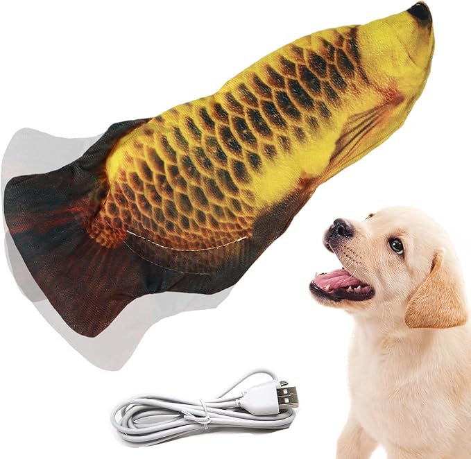 VAIZIQ Realistic Flopping Fish Dog Chew Toy - Electric Moving Interactive Pet Toy for Small Medium Dogs, Chew Rocking Toy for Indoor Outdoor Exercise