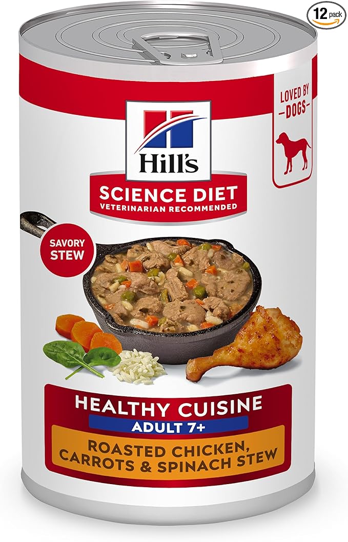 Hill's Science Diet Adult 7+ Healthy Cuisine Wet Dog Food, Roasted Chicken, Carrots, & Spinach Stew, 12.5 oz. Cans, 12-Pack