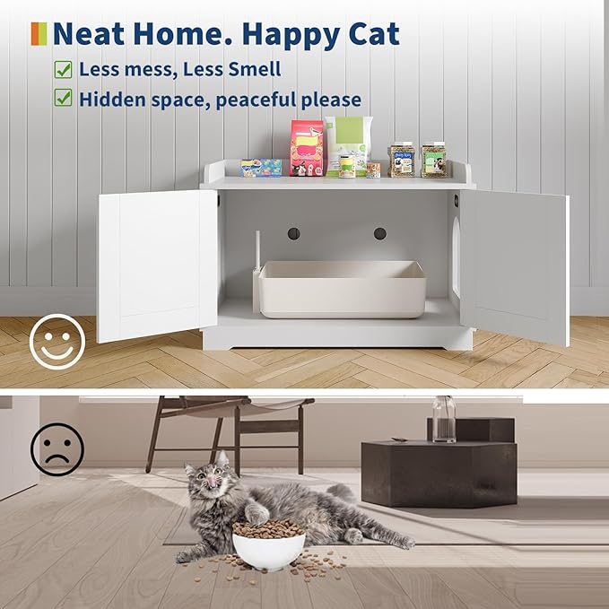 Garvee Cat Litter Box Enclosure Furniture Wooden Hidden Litter Box Cabinet Dog Proof Cat Washroom Kitty House with Vent Door