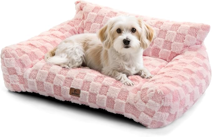 ABCPET Cat Bed Cat Couch for Puppy and Kitten, Fluffy Dog Bed Medium Dogs Couch, Supportive Cats Sofa for Indoor Cats, Washable Cover & Non-Slip, 32 inch, Pink