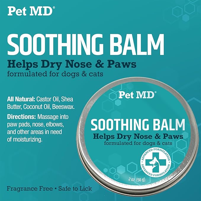 Pet MD Soothing Balm - Cat & Dog Paw Pad Balm - Elbow and Dog Nose Balm for Dry Nose - with Shea Butter, Beeswax, and Coconut Oil for Dogs - Fragrance Free & Safe to Lick - Made in USA