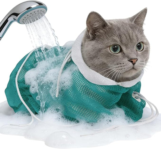 Ibluelover Breathable Mesh Cat Bathing Bag Adjustable Cat Washing Bag Anti Scratching Shower Bag for Nail Trimming Grooming