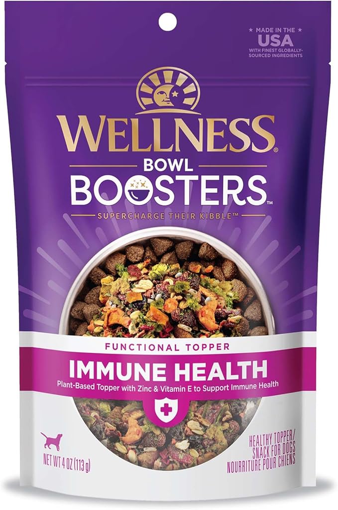 Wellness Bowl Boosters Immune Health Dog Food Topper with Freeze Dried Pieces for Small, Medium, and Large Breeds, Grain Free, Natural, Plant Based, 4 oz Bag