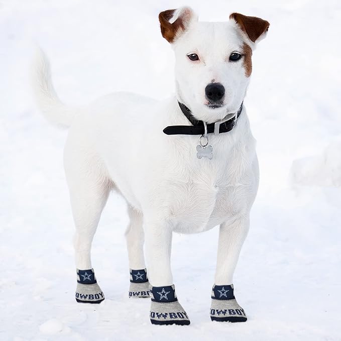 NFL Dallas Cowboys Anti Slip Dog Socks with Elastic Ribbed Top, Size X-Small/Small. Indoor/Outdoor Socks, Best Dog Paw Protector, 2 Pairs, Cool Puppy Supplies with NFL Logo of Cowboys Football Team