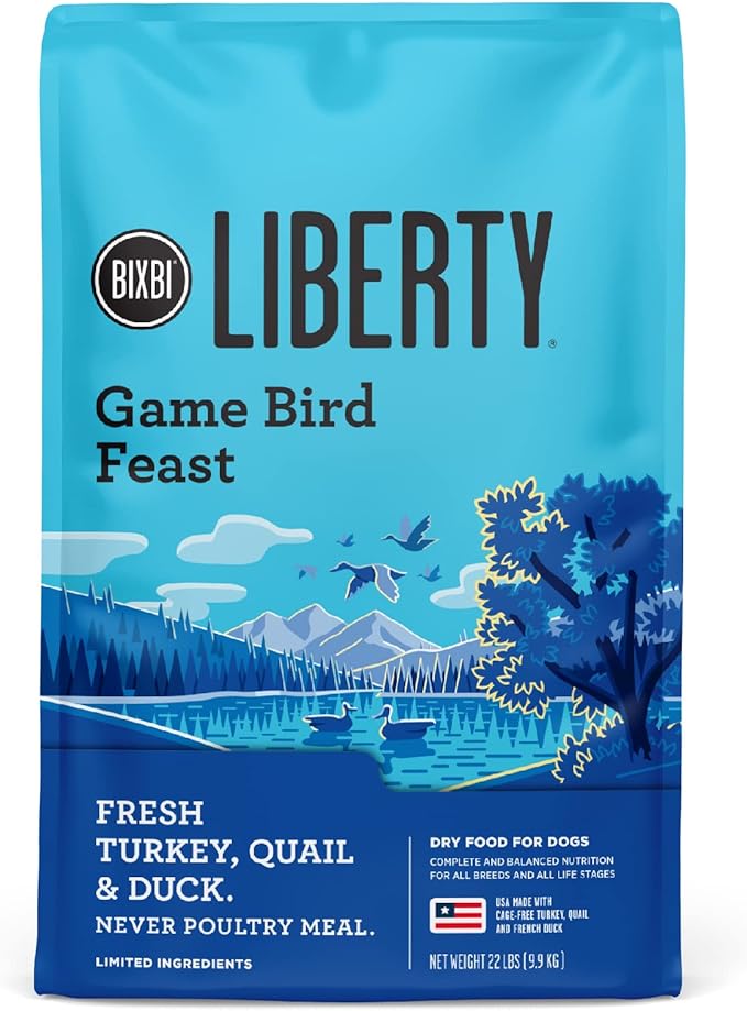 BIXBI Liberty Ancient Grains Dry Dog Food, Game Bird Feast Recipe – Fresh Meat, High Protein, Wholesome Grains – USA Made, 22 lbs