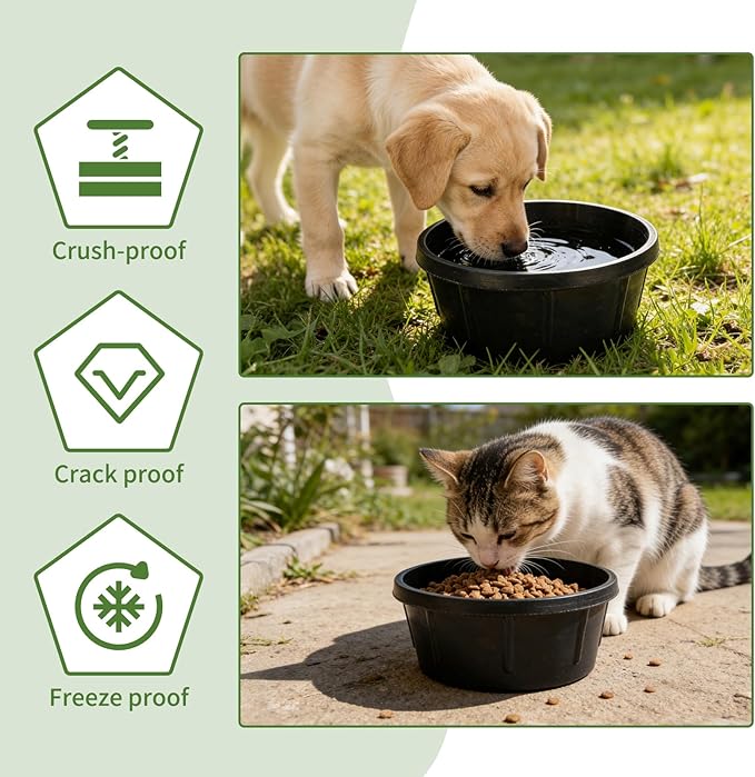 4Pcs Rubber Feeder Pan,2 Quart Feed Bucket Utility Feed Bucket,Small Animal Food Trough for Chickens Rabbits Ducks Cats and Dogs Durable Outdoor Livestock Water Bowl Black