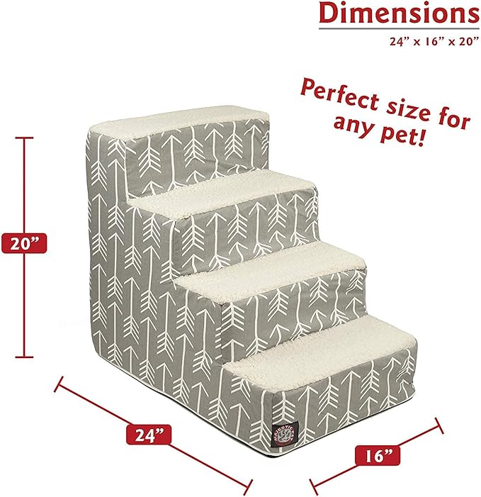 Majestic Pet Portable Pet Stairs | Soft Sherpa Steps Foam Feeling | Steps for Dogs & Cats | Dog & Cat Ramp | Perfect for Bed & Sofa | Indoor Only | Max Weight: up to 250 Lbs, 4 Step, Arrow Gray