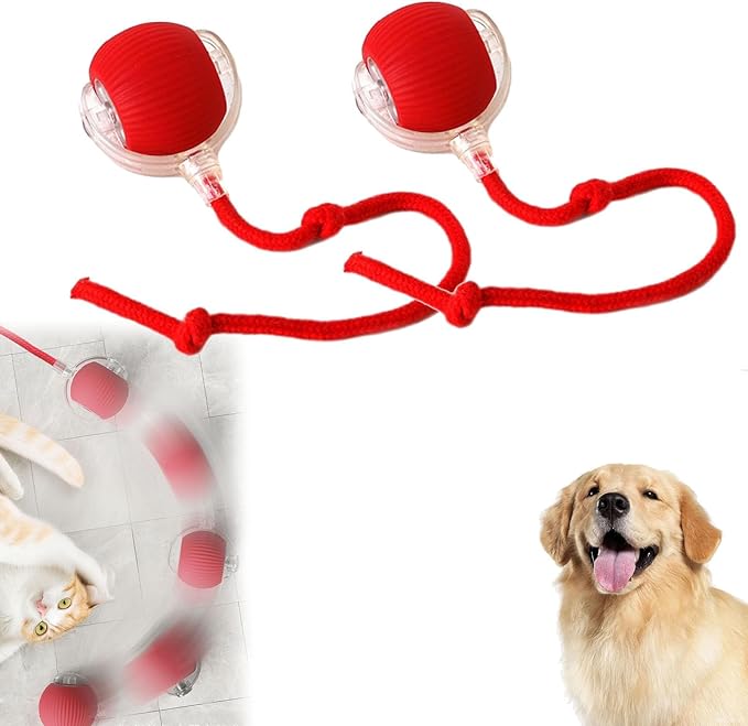 Smart Motion Pet Ball V2, Smart Interactive Rolling Pet Ball, Automatic Obstacle Avoidance ＆ Quiet Cat Toy with a Long Tail, The Ultimate Boredom-Buster for Both Cats and Dogs (2*Red)