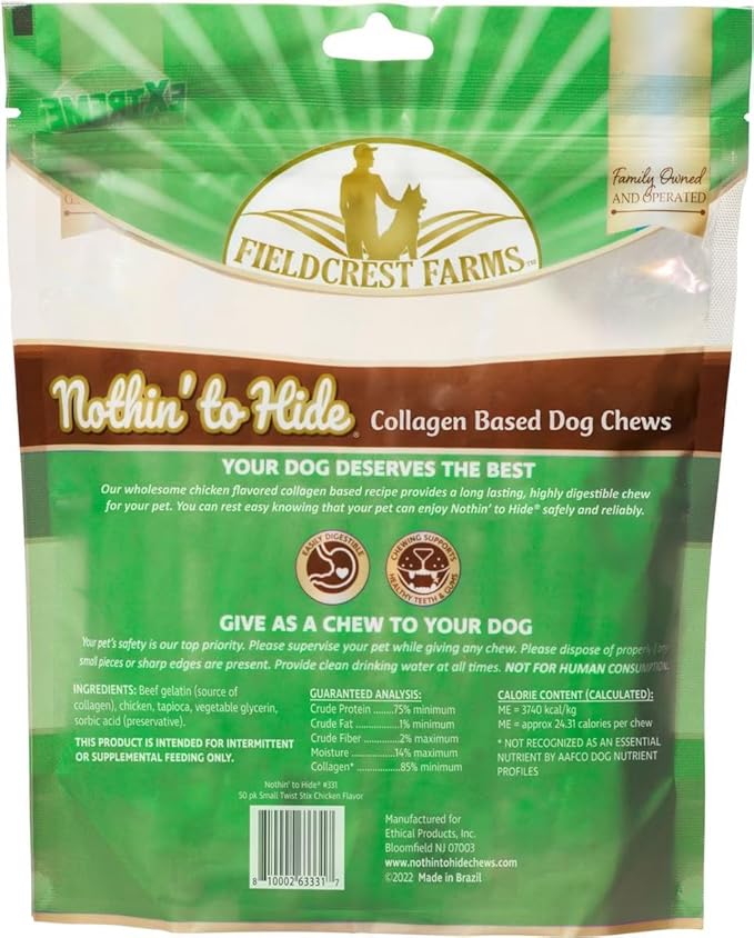 Fieldcrest Farms Nothing to Hide Natural Rawhide Alternative Small Twist Stix for Dogs -50 Pack - All Natural Easily Digestible Chews for All Breed Dogs - Great for Dental Health Plus Magnet