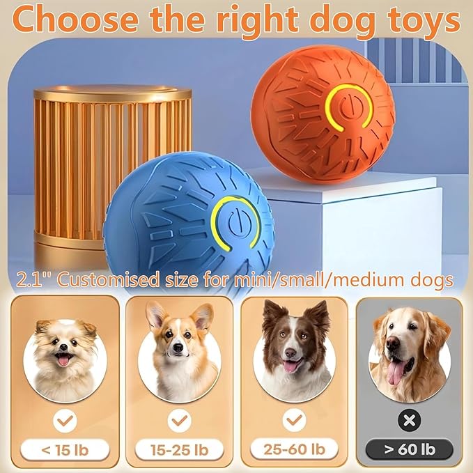 Interactive Dog Ball, Activated Automatic Rolling Ball for Dog, Self Moving Vibrating Smart Jumping Automatic Moving Bouncing and Rotating Balls for Pets (Blue)