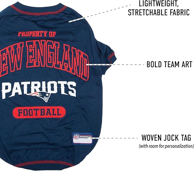 NFL New England Patriots Dog T-Shirt for Pets, Size Medium. Officially Licensed Pet Shirt with Team Logo, Soft Stretchable Comfort Fit Apparel for Dogs & Cats